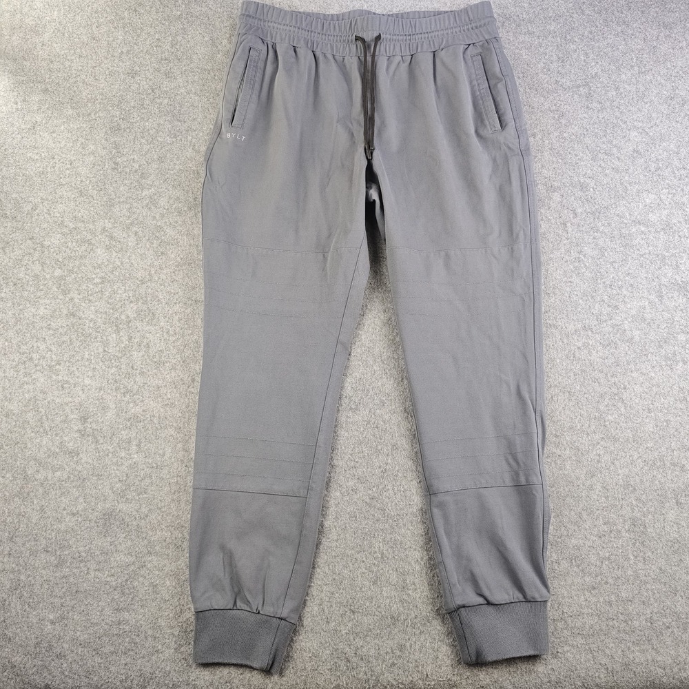 Bylt Basics Jogger Pants Mens XL Gray Stretch Zip Pocket Athletic Drawstring